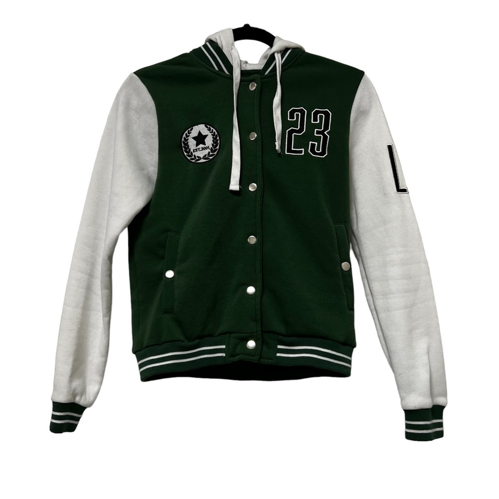 Miss Selfie Varsity Jacket with Hoodie Green White Girls Youth Size Small